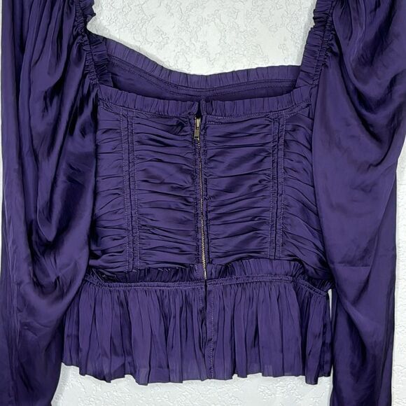 NWT ULLA JOHNSON Mia ruched ruffled satin top Purple Size 10 - Picture 7 of 16